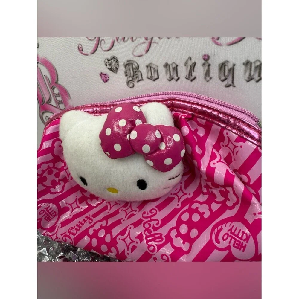 Hello Kitty bag makeup plush White Plush Face Pink Polka Dot Bow Cosmetic Pouch